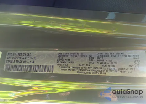 2021 Jeep Gladiator Sport z USA, uszkodzony, nr VIN 1C6HJTAG4ML517715